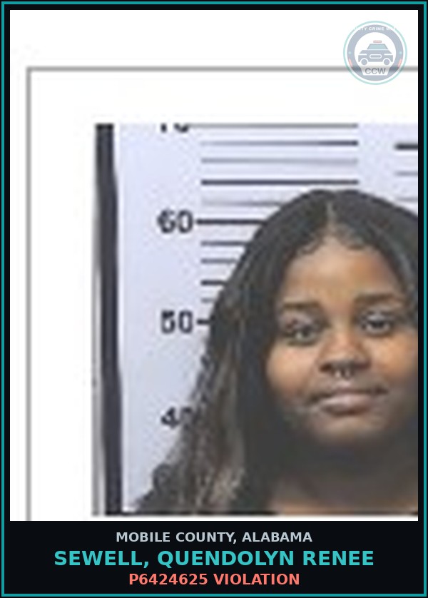 Booking mugshot of SEWELL, QUENDOLYN RENEE in Mobile County