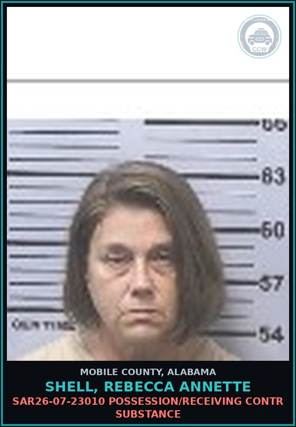 Booking mugshot of SHELL, REBECCA ANNETTE in Mobile County