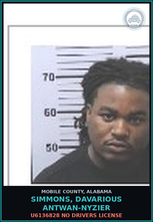 Booking mugshot of SIMMONS, DAVARIOUS ANTWAN-NYZIER in Mobile County