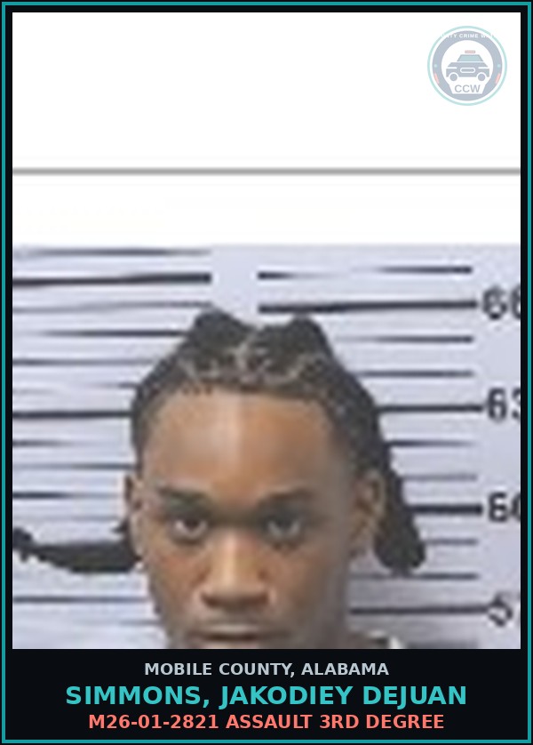 Booking mugshot of SIMMONS, JAKODIEY DEJUAN in Mobile County