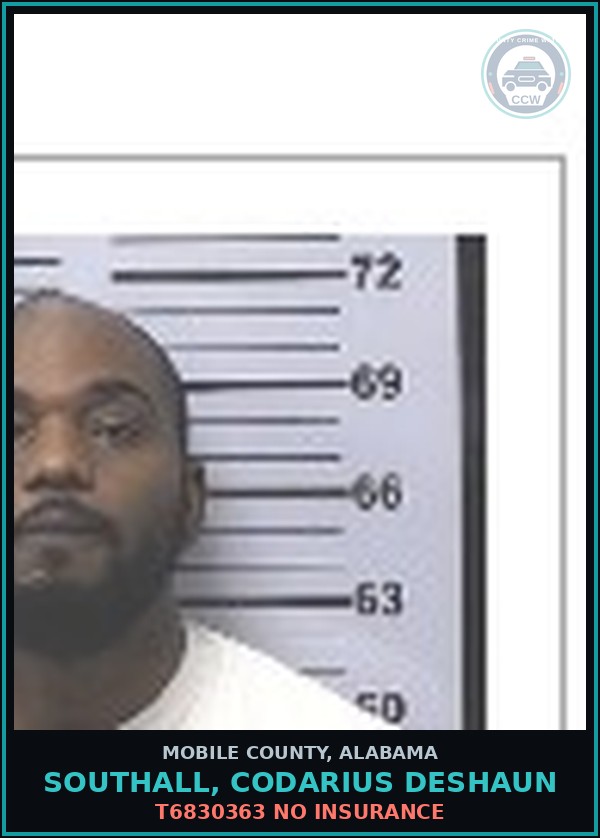 Booking mugshot of SOUTHALL, CODARIUS DESHAUN in Mobile County