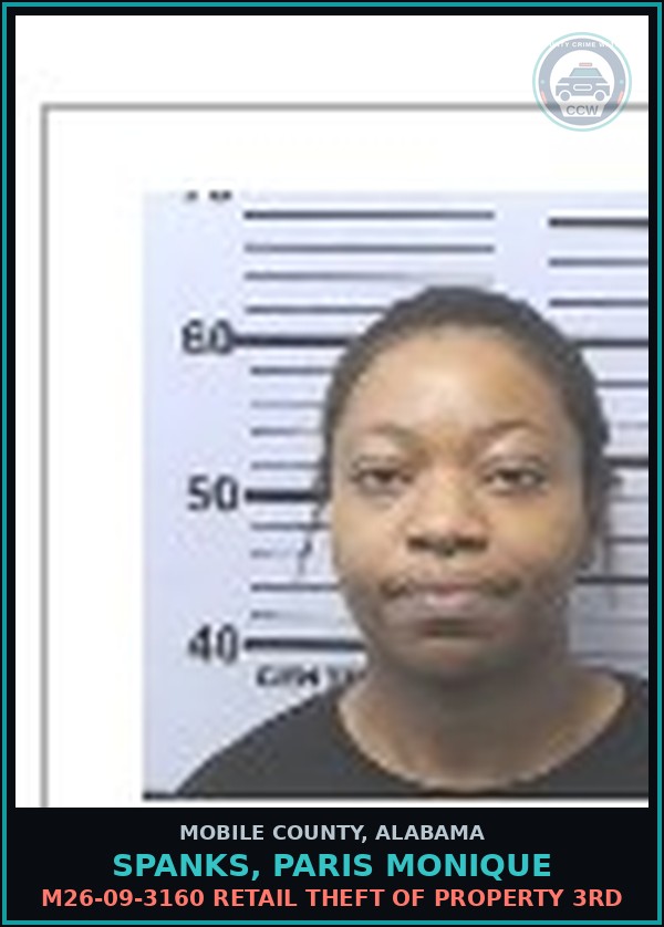 Booking mugshot of SPANKS, PARIS MONIQUE in Mobile County