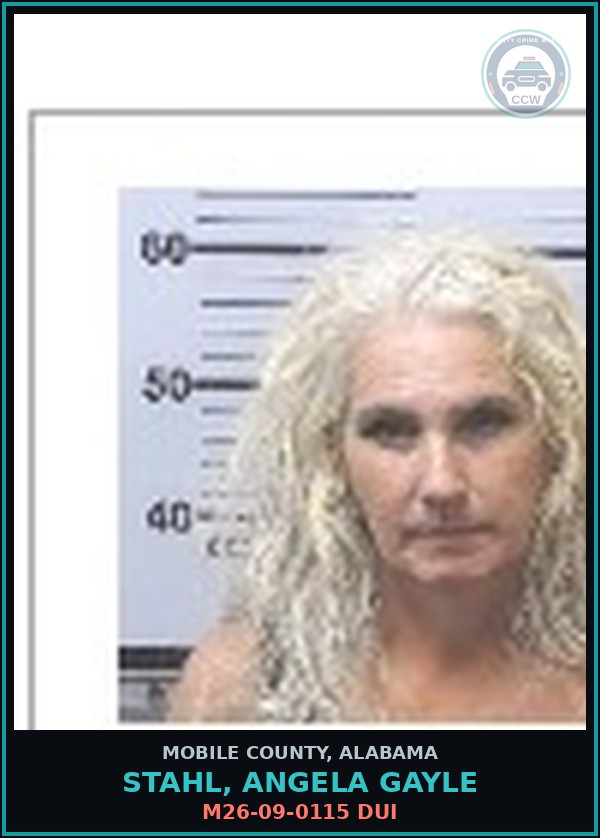 Booking mugshot of STAHL, ANGELA GAYLE in Mobile County