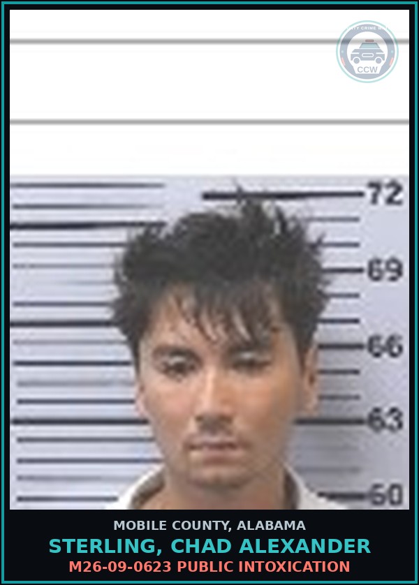 Booking mugshot of STERLING, CHAD ALEXANDER in Mobile County