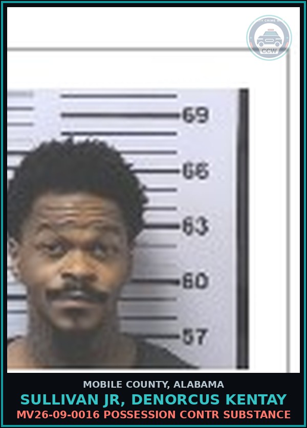 Booking mugshot of SULLIVAN JR, DENORCUS KENTAY in Mobile County