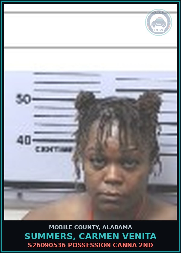 Booking mugshot of SUMMERS, CARMEN VENITA in Mobile County
