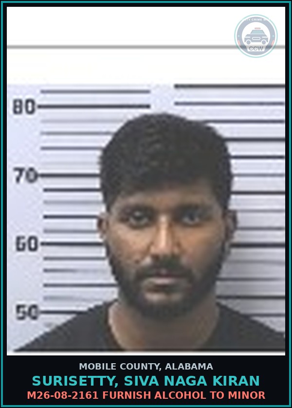 Booking mugshot of SURISETTY, SIVA NAGA KIRAN in Mobile County