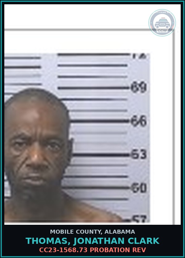 Booking mugshot of THOMAS, JONATHAN CLARK in Mobile County