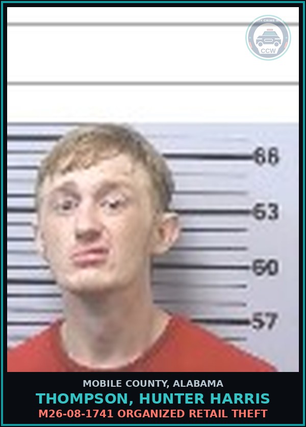 Booking mugshot of THOMPSON, HUNTER HARRIS in Mobile County