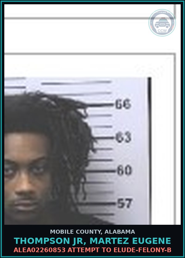 Booking mugshot of THOMPSON JR, MARTEZ EUGENE in Mobile County