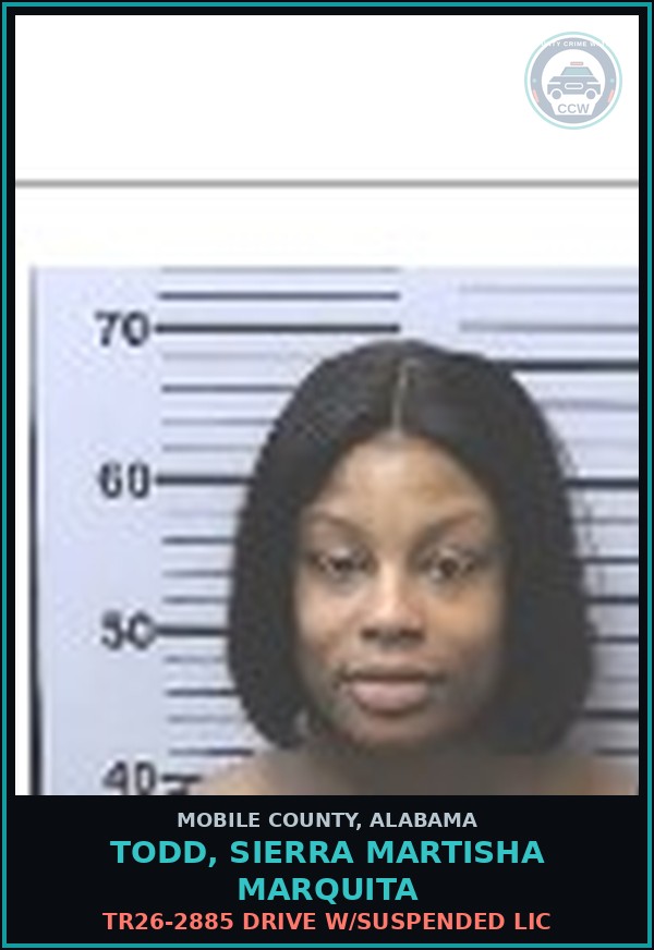 Booking mugshot of TODD, SIERRA MARTISHA MARQUITA in Mobile County