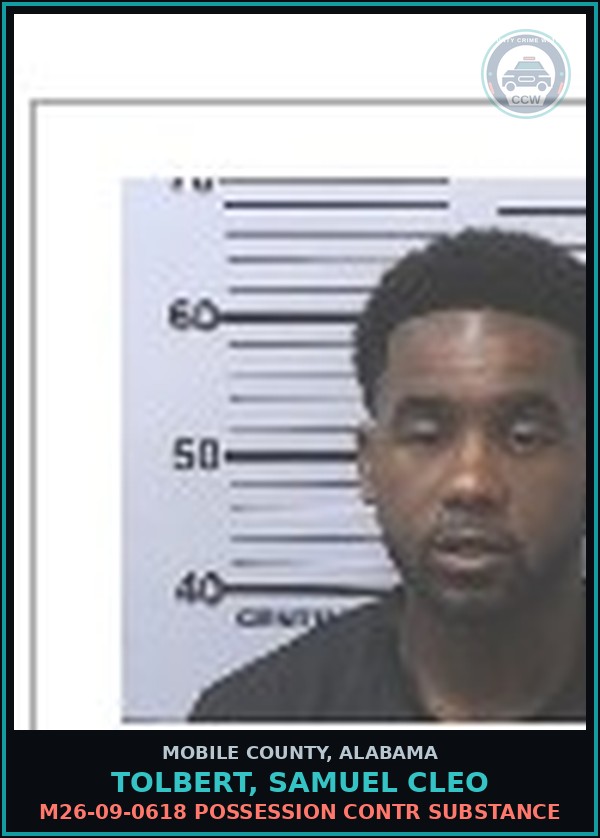 Booking mugshot of TOLBERT, SAMUEL CLEO in Mobile County