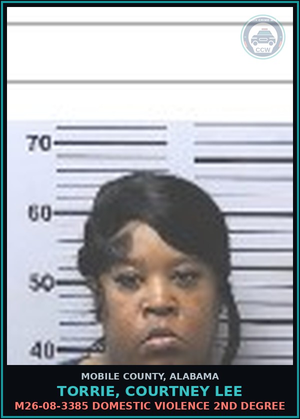 Booking mugshot of TORRIE, COURTNEY LEE in Mobile County