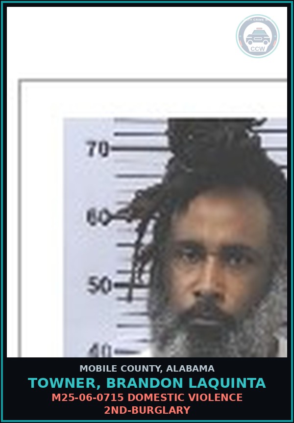 Booking mugshot of TOWNER, BRANDON LAQUINTA in Mobile County