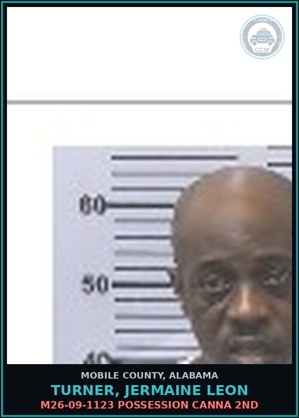 Booking mugshot of TURNER, JERMAINE LEON in Mobile County