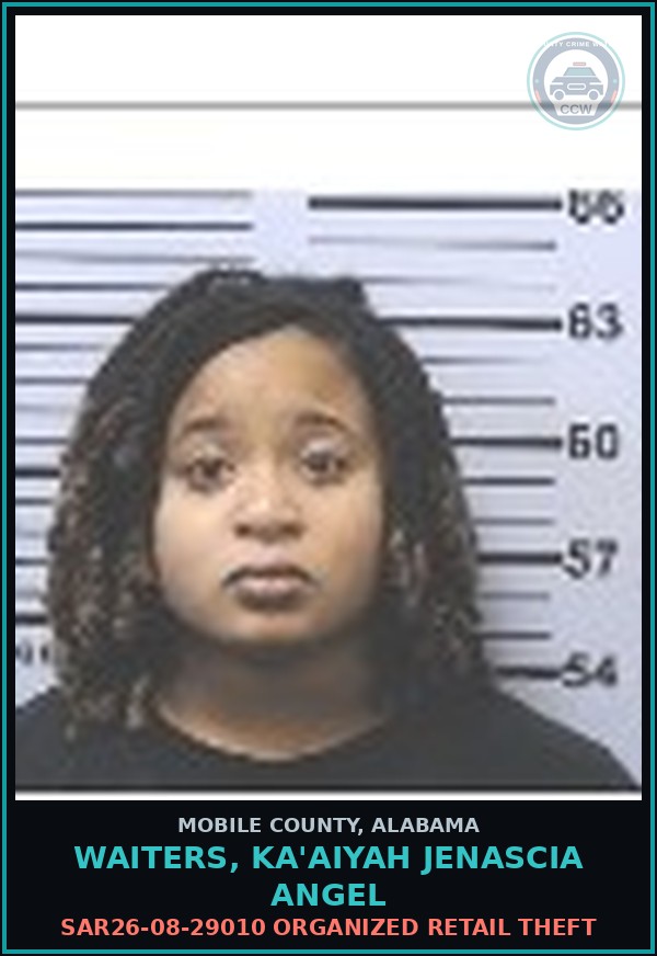 Booking mugshot of WAITERS, KA'AIYAH JENASCIA ANGEL in Mobile County