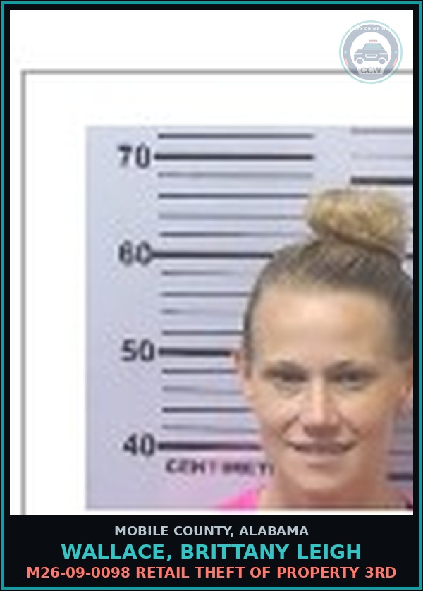 Booking mugshot of WALLACE, BRITTANY LEIGH in Mobile County