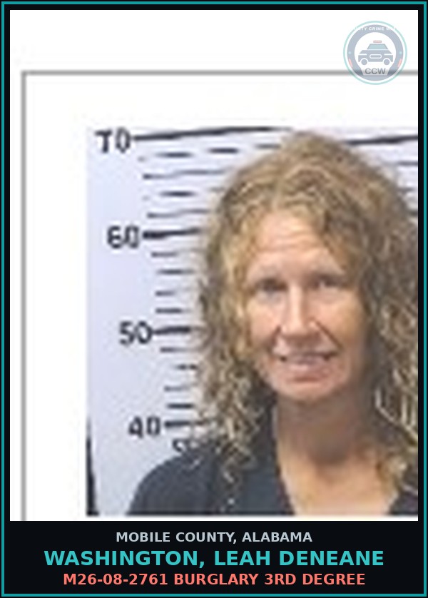 Booking mugshot of WASHINGTON, LEAH DENEANE in Mobile County