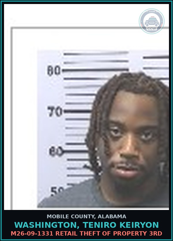 Booking mugshot of WASHINGTON, TENIRO KEIRYON in Mobile County