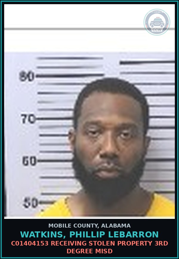 Booking mugshot of WATKINS, PHILLIP LEBARRON in Mobile County