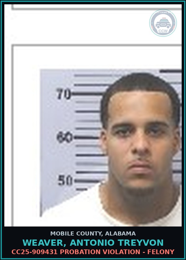 Booking mugshot of WEAVER, ANTONIO TREYVON in Mobile County