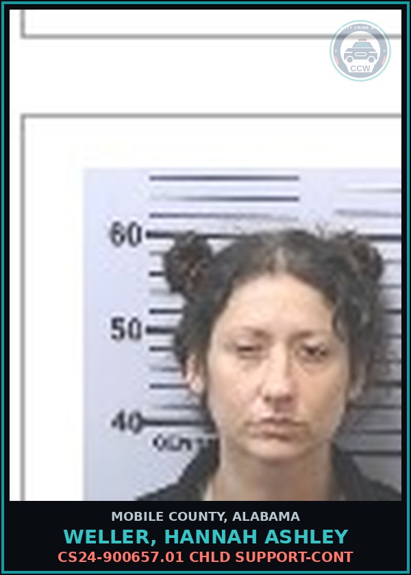 Booking mugshot of WELLER, HANNAH ASHLEY in Mobile County
