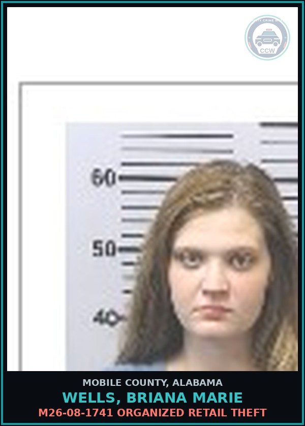 Booking mugshot of WELLS, BRIANA MARIE in Mobile County