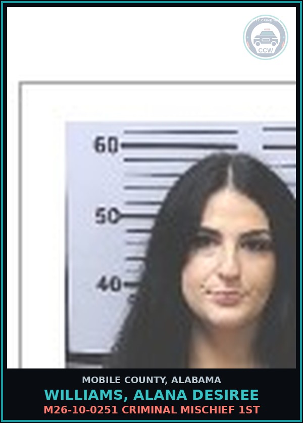 Booking mugshot of WILLIAMS, ALANA DESIREE in Mobile County