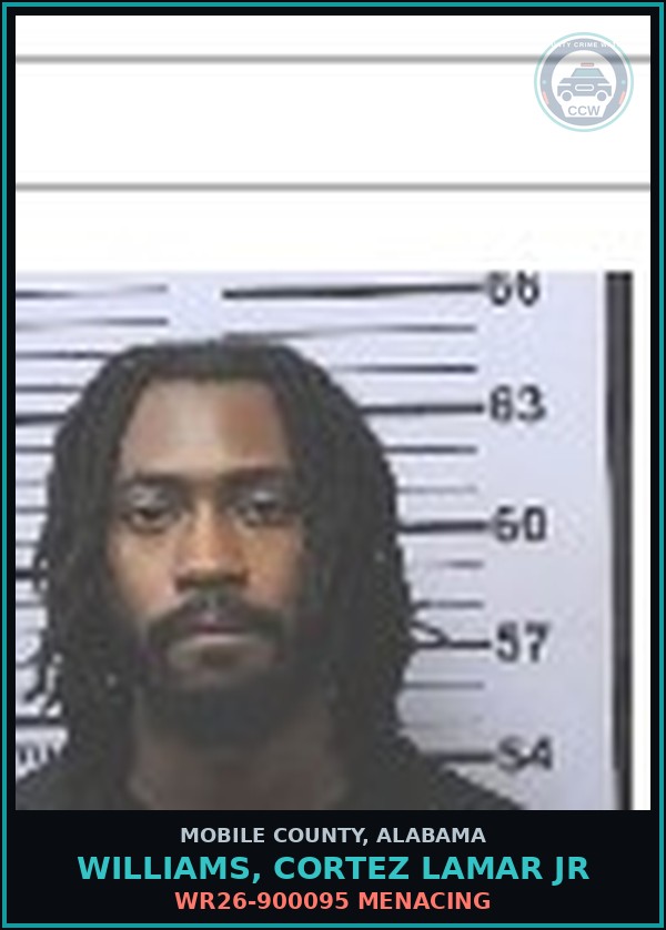 Booking mugshot of WILLIAMS, CORTEZ LAMAR JR in Mobile County