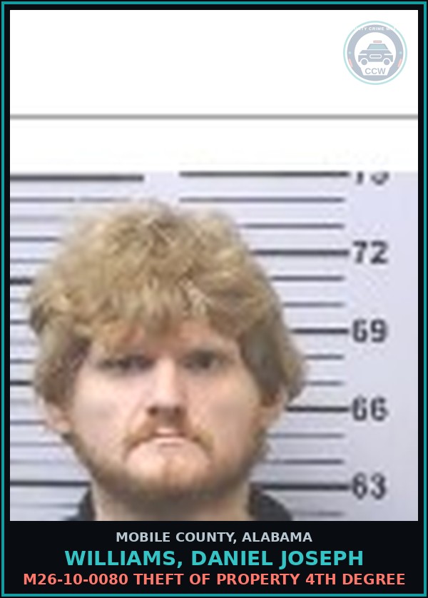 Booking mugshot of WILLIAMS, DANIEL JOSEPH in Mobile County