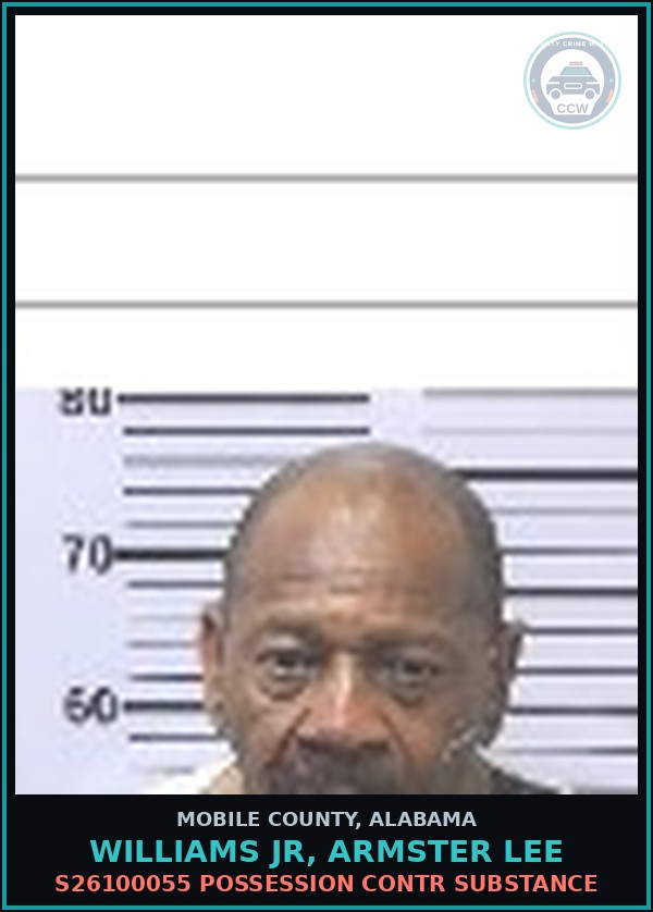 Booking mugshot of WILLIAMS JR, ARMSTER LEE in Mobile County