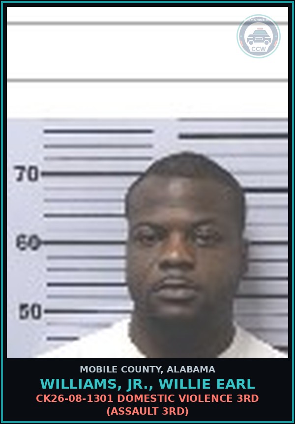 Booking mugshot of WILLIAMS, JR., WILLIE EARL in Mobile County