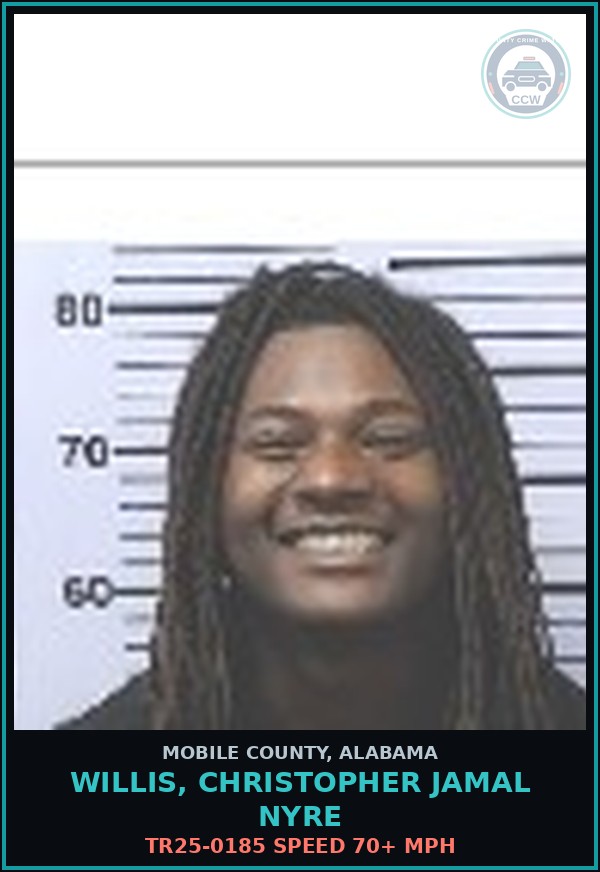 Booking mugshot of WILLIS, CHRISTOPHER JAMAL NYRE in Mobile County