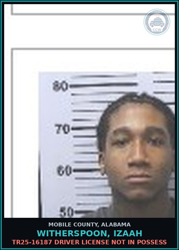 Booking mugshot of WITHERSPOON, IZAAH in Mobile County