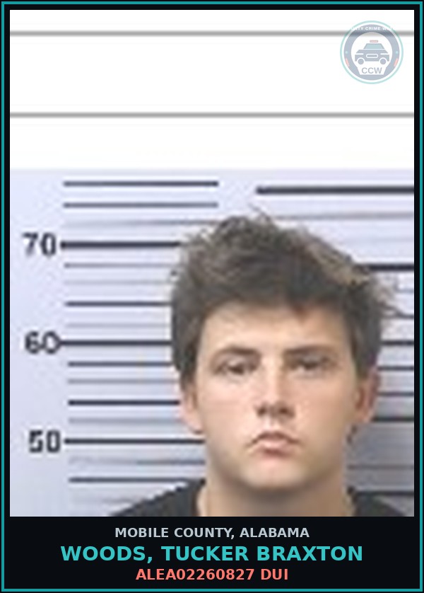 Booking mugshot of WOODS, TUCKER BRAXTON in Mobile County