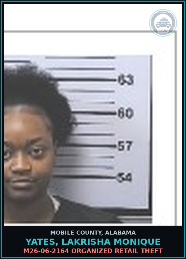 Booking mugshot of YATES, LAKRISHA MONIQUE in Mobile County