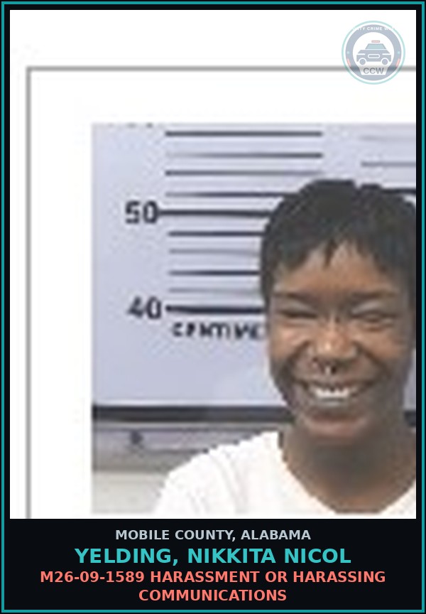 Booking mugshot of YELDING, NIKKITA NICOL in Mobile County