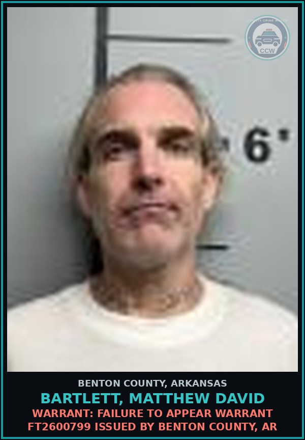 Booking mugshot of Bartlett, Matthew David in Benton County