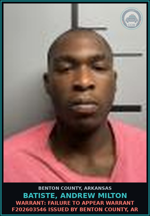 Booking mugshot of Batiste, Andrew Milton in Benton County