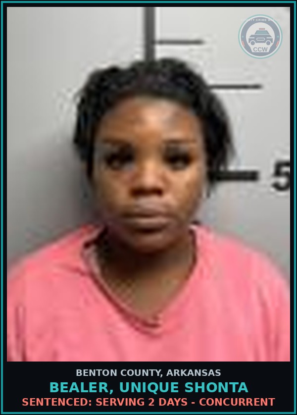 Booking mugshot of Bealer, Unique Shonta in Benton County