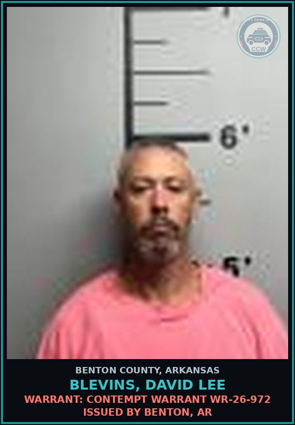 Booking mugshot of Blevins, David Lee in Benton County
