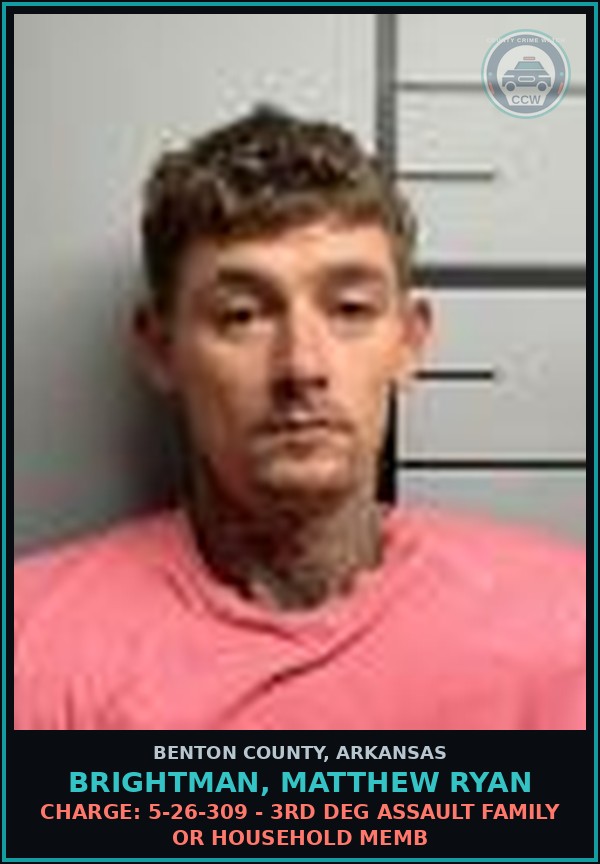 Booking mugshot of Brightman, Matthew Ryan in Benton County