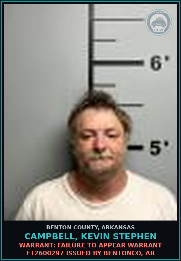 Booking mugshot of Campbell, Kevin Stephen in Benton County