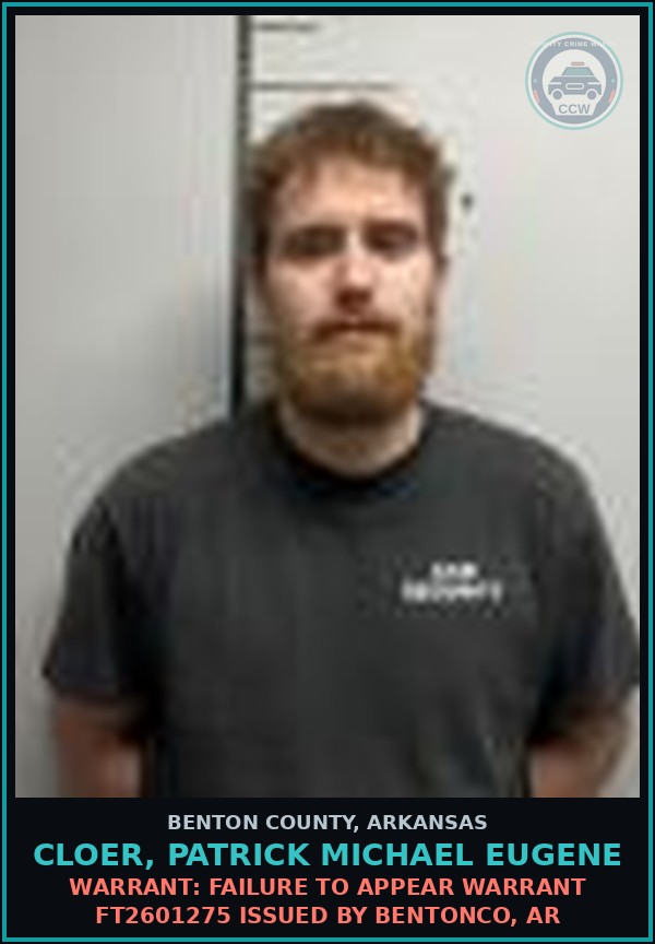 Booking mugshot of Cloer, Patrick Michael Eugene in Benton County