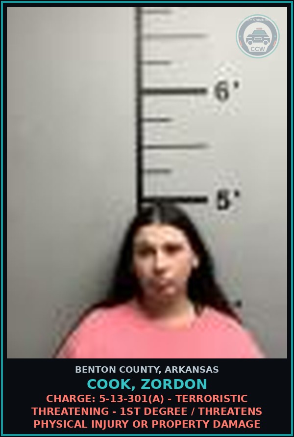 Booking mugshot of Cook, Zordon in Benton County