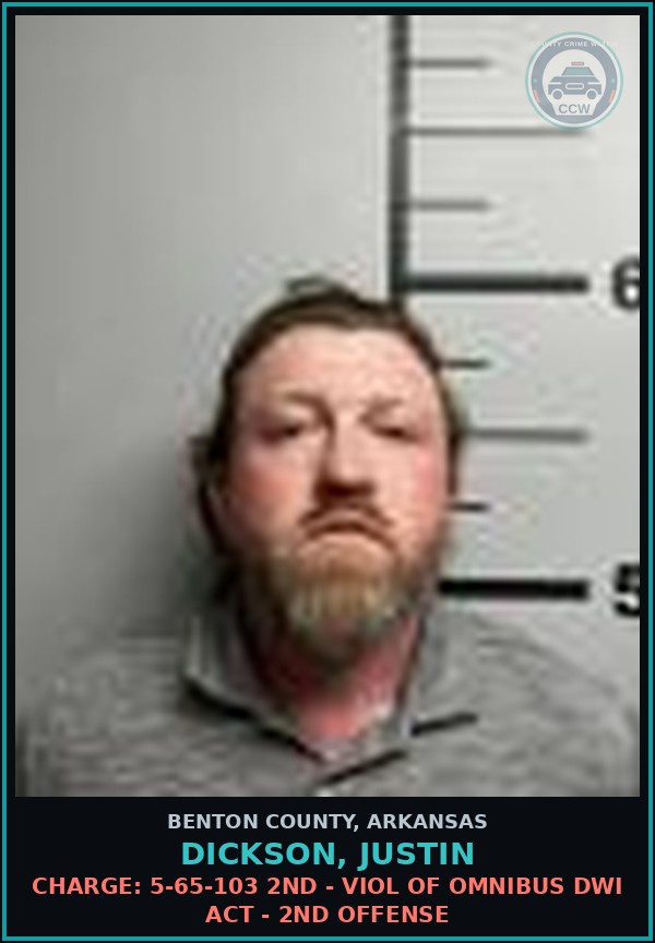 Booking mugshot of Dickson, Justin in Benton County