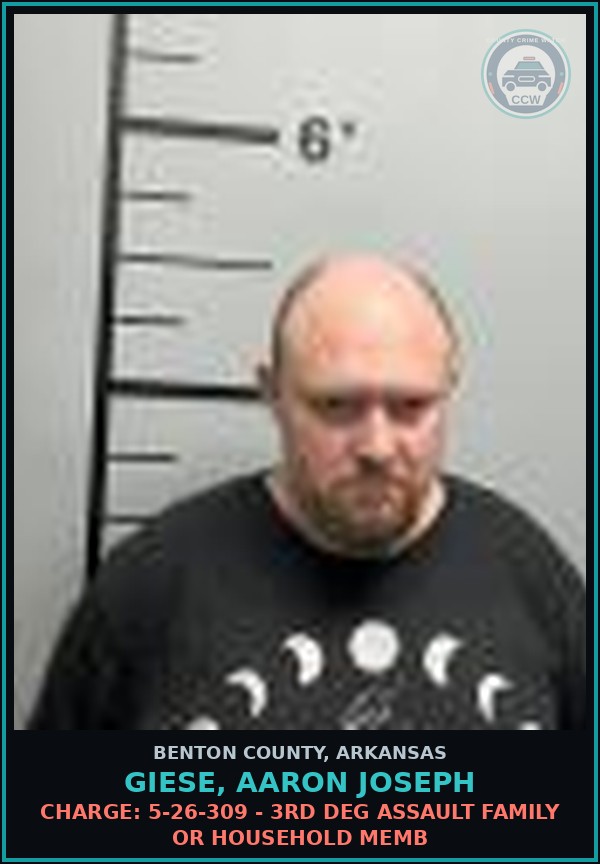 Booking mugshot of Giese, Aaron Joseph in Benton County