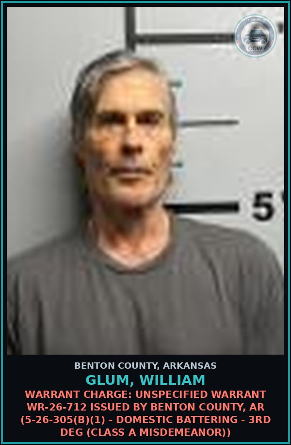 Booking mugshot of Glum, William in Benton County