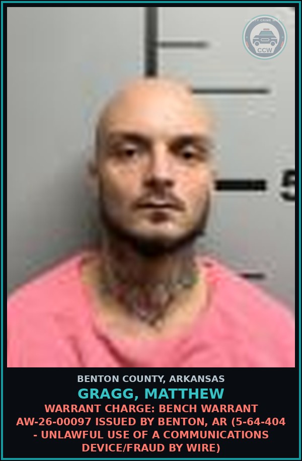 Booking mugshot of Gragg, Matthew in Benton County