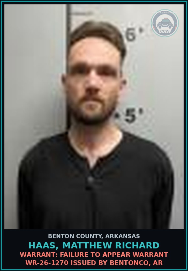 Booking mugshot of Haas, Matthew Richard in Benton County
